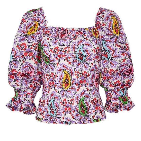 RHODE Purple long sleeve square neck smocked Alicia top size medium m - Picture 5 of 13